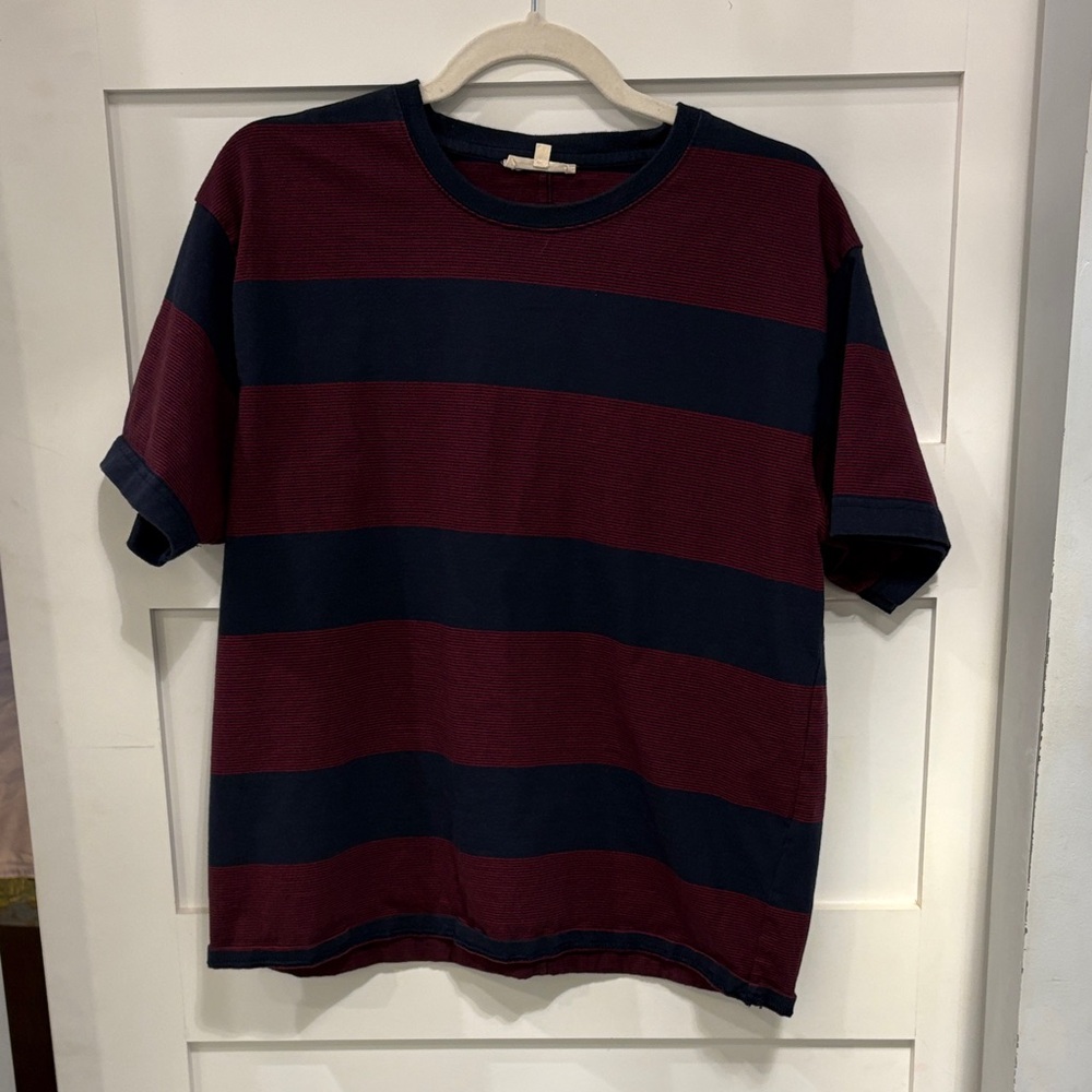 Madewell Wide Stripe Crewneck Tee in Burgundy and Navy